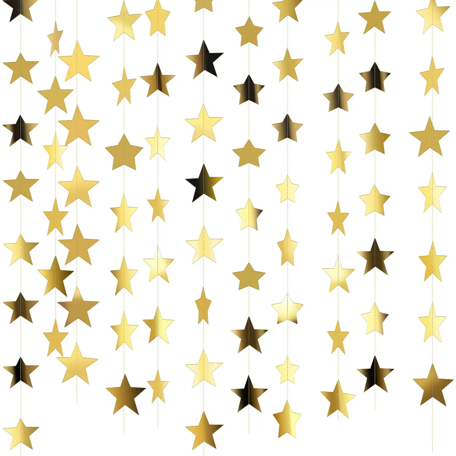 130ft Gold Star Garland Banner, Hanging Bunting Backdrop for Christmas, New Year, Graduation & Birthday Parties