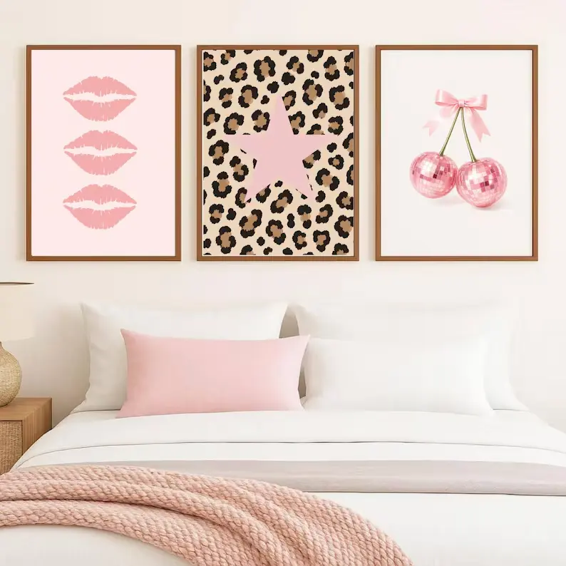 Leopard Print Wall art, Y2k Cheetah print decor, Trendy room decoration idea, retro leopard pictures, disco cherry print, Cheetah Poster