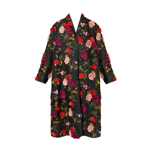 Women's Oversized Floral Embroidery Evening Jacket - Elegant Embellished Formal Occasion Outerwear, Stylish Addition to Women's Clothes, Embroidery-Infused Clothes