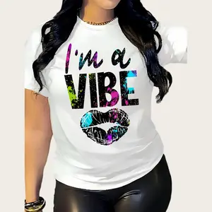 Womens Cotton Graphic Tee Im A Vibe Rainbow Paint Splatter Letter Print Lip Graphic Short Sleeve Soft Casual Streetwear Top For Everyday Outfits