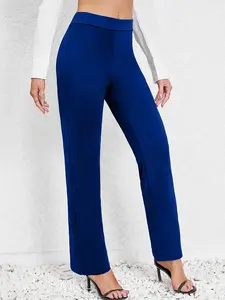Spring Summer Commuter Solid Color Straight Leg High Waist Pants, Stylish Chic Elegant Comfortable Long Trousers for Women, Perfect for Office Wear