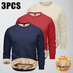 Men's Crewneck Sweatshirt Sherpa Lined Sweatshirts Fleece Pullover Basic Tops Warm Crewneck Spring Winter Sweatshirt Fallfreshness Outdoorfun