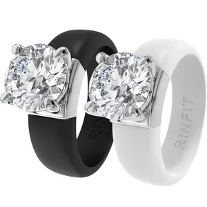 Rinfit Silicone Ring – 7mm Round Solitaire CZ - 2 Rings Set | U.S. Patented Design - GlowStone Collection