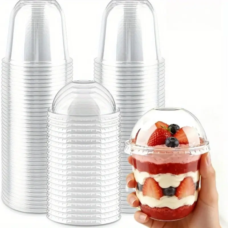 [50 Sets 12 oz] Clear Plastic Cups With with Dome Lids, Disposable Cups With Lids for Iced Coffee, Smoothie, Milkshake and Cold Drinks.Disposable Clear Plastic Cups - Kitchen Drinkware for Everyday Beverage Use
