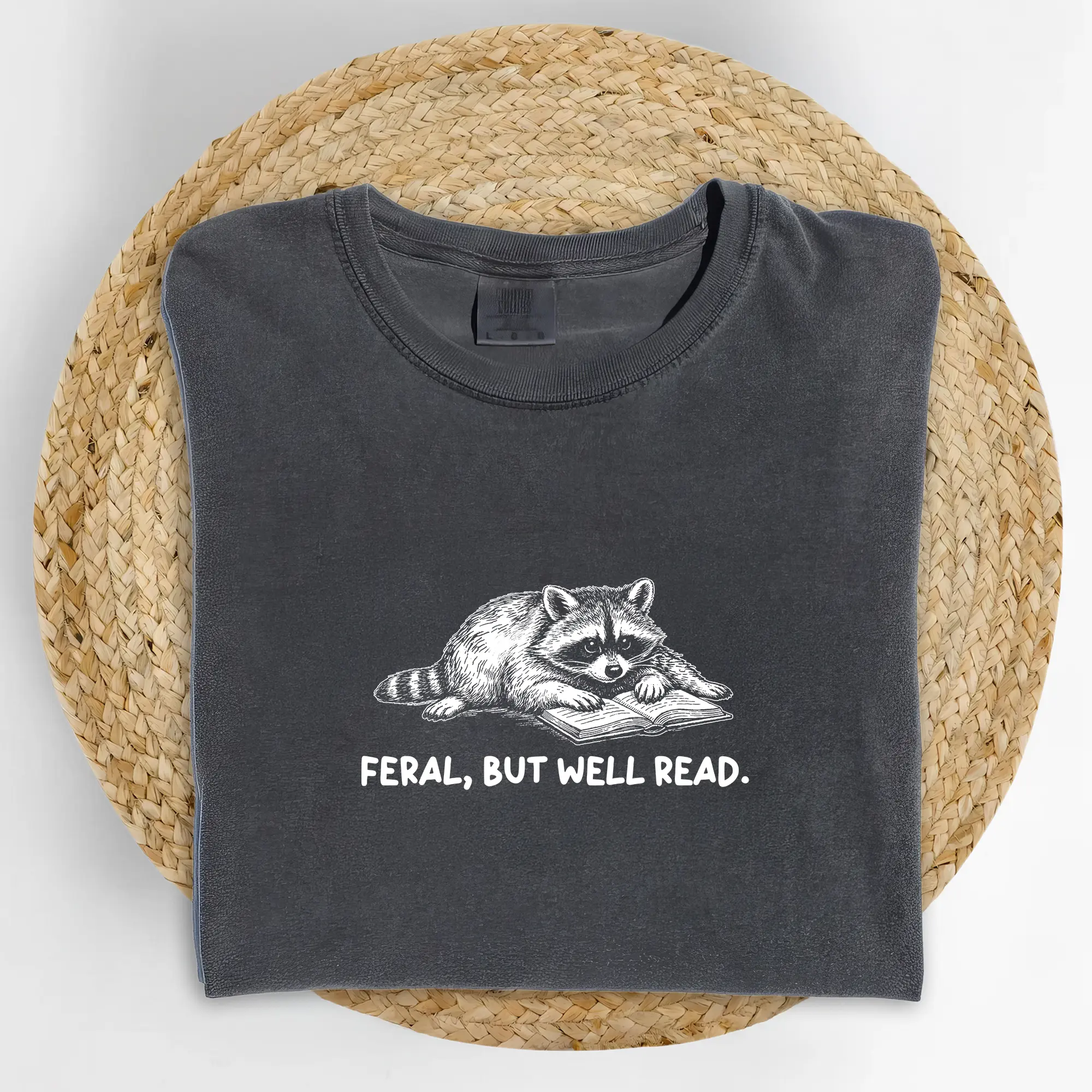 ChicCotton Feral But Well Read Comfort Colors Shirt, Bookish Raccoon T-shirt, Gift For Book Lover Graphic Tee, Funny Bookish Clothing