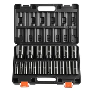 VEVOR Impact Socket Set, Summervibes,Summervibes, 1/2" 19 Piece Impact Sockets, Deep Socket, 6-Point Sockets, 1/2" Drive Set 3/8" to 1-1/2", Cr-V Rugged Construction, Easy to Identify, with a Sturdy Storage Case, for Vehicles