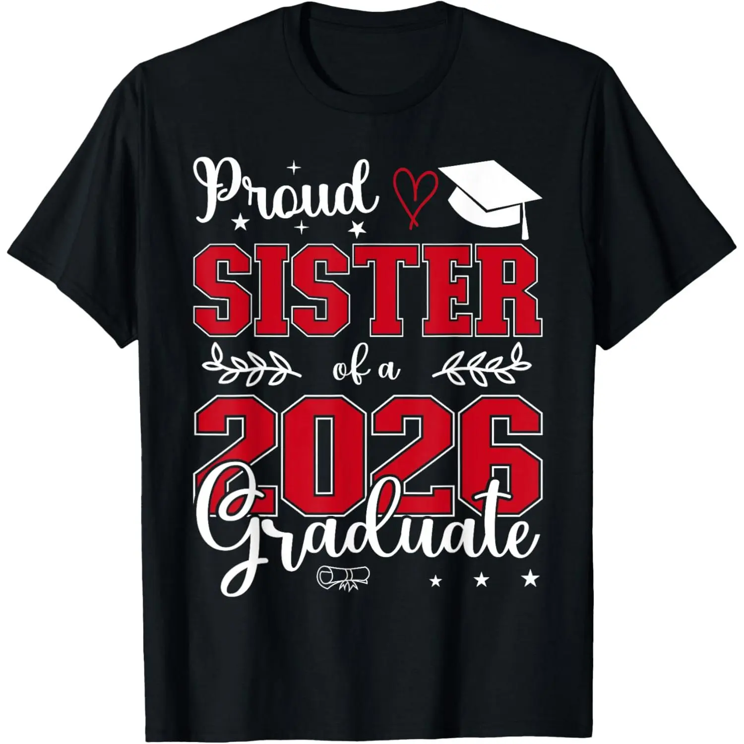 Women's Casual Cotton Short-Sleeve Round Neck Graphic T-Shirt - Proud Sister of 2026 Graduate Graduation Apparel, Shortsleeve, Top, Tshirt