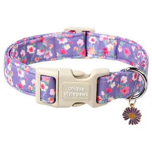 Unique style paws Dog Collar Plastic Buckle with Pendant Blue Colorful Flowers Puppy Collars for Small Medium Large Boys Girls Dogs