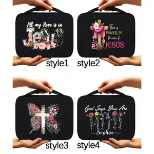 Jesus Pattern Bible Bag, Heart Design Bible Storage Bag, Storage Tote, Fashion Simple Easter Jesus Bible Bag, with Handle and Zipper Pocket