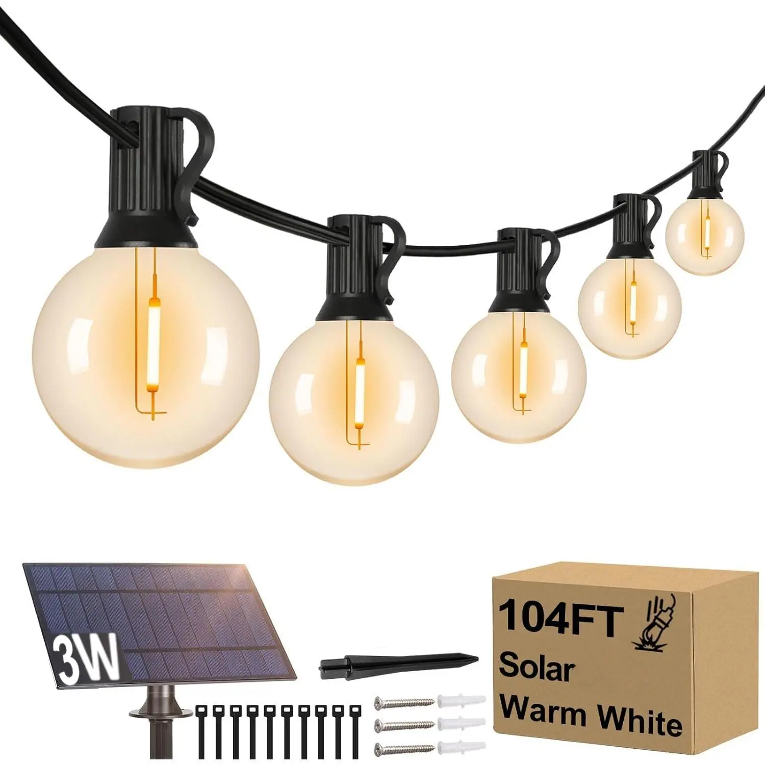 【Clearance】MATULSA 104Ft Solar String Lights Outdoor, Waterproof String Lights with Remote, LED Solar Lights String with Shatterproof Bulbs, Good for Mood Setting, Dimmable Patio Lights for Cafe Bistro Party