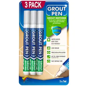 Grout Pen Light Grey Tile  Marker:  Grout , Tile Grout Colorant and Sealer Pen - Light Grey, Narrow 5mm Tip (7mL) - 3 Pack