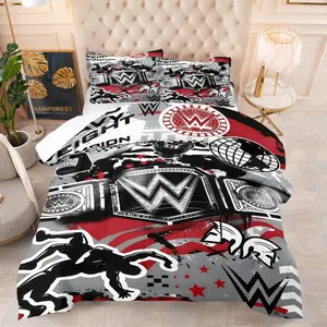 WWE World Heavyweight Champion Comforter Set (Including 1 Quilt And 1 Or 2 Pillowcases), WWE Memorabilia, Graffiti Style Wrestling Themed Bedding, Suitable For Bedroom And Dormitory Decoration For Children, Teenagers, And Wwe Fans