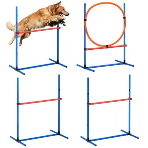 VEVOR Dog Agility Training Equipment, TikTokShopBlackFriday, 4 PCS Set - Adjustable High Hurdles and Jump Ring, Puppy Obstacle Course Jump Starter Kit with Poles Storage Bag for Backyard, Indoor, Outdoor