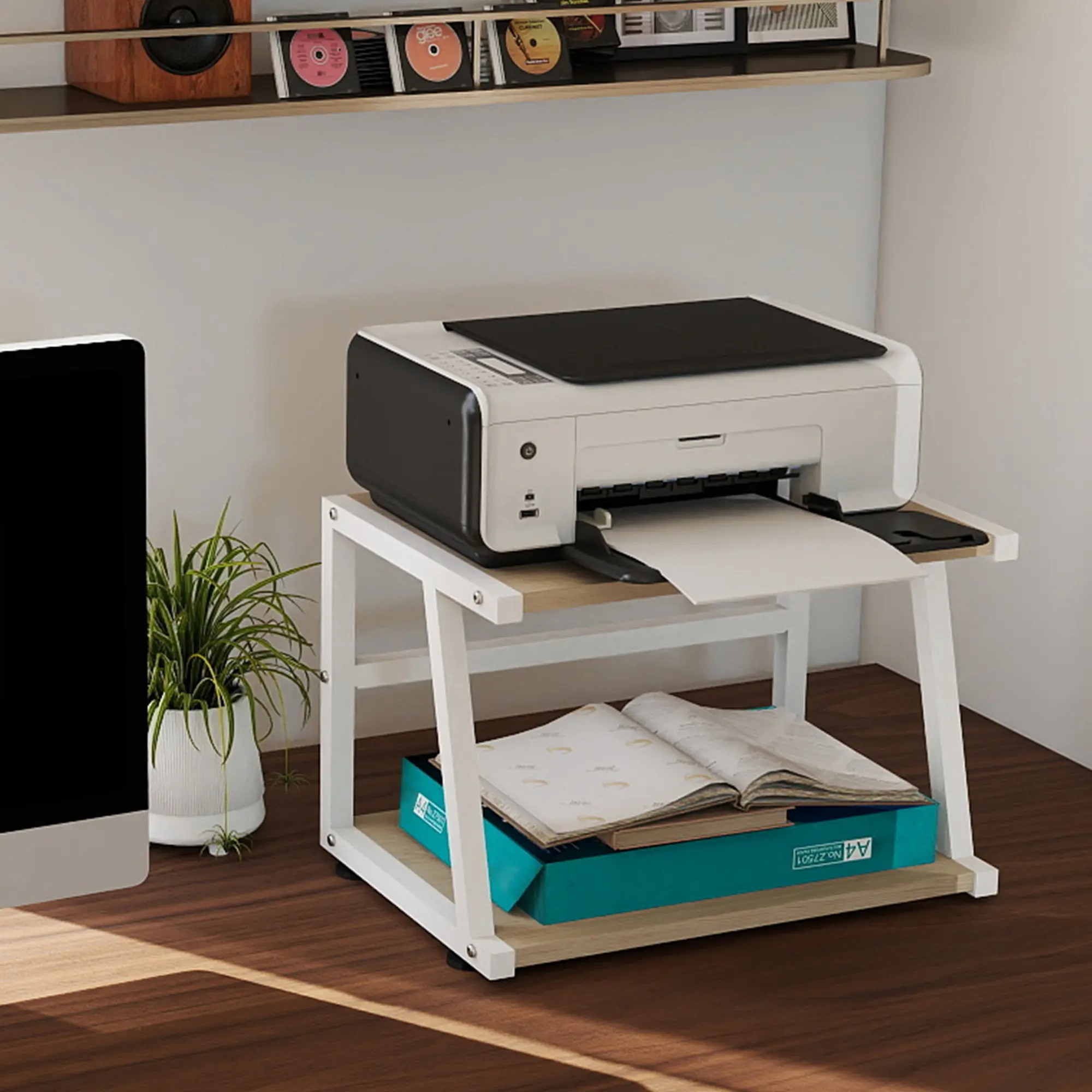2-Tier Desktop Printer Stand with Storage Shelf Heavy Duty Space-Saving Design for Small Spaces 11.8" Deep 17.3" Wide ,100 Lb. Capacity summergarden