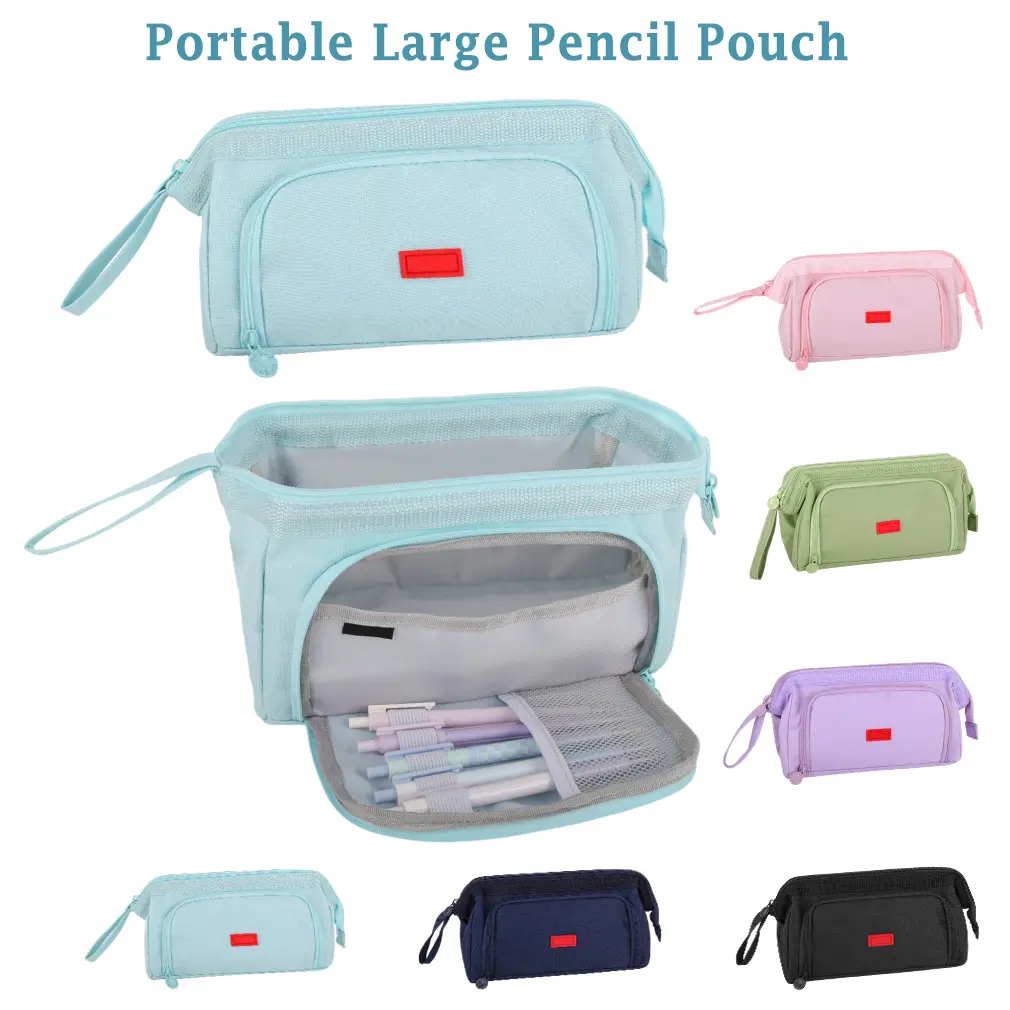 Large Capacity Durable Polyester Pencil Case - Multi-Function Travel Organizer with Tool Pouch, Mesh Pocket, Elastic Pen Slots, Simple Look for Students, Back to School Shopping Supplies