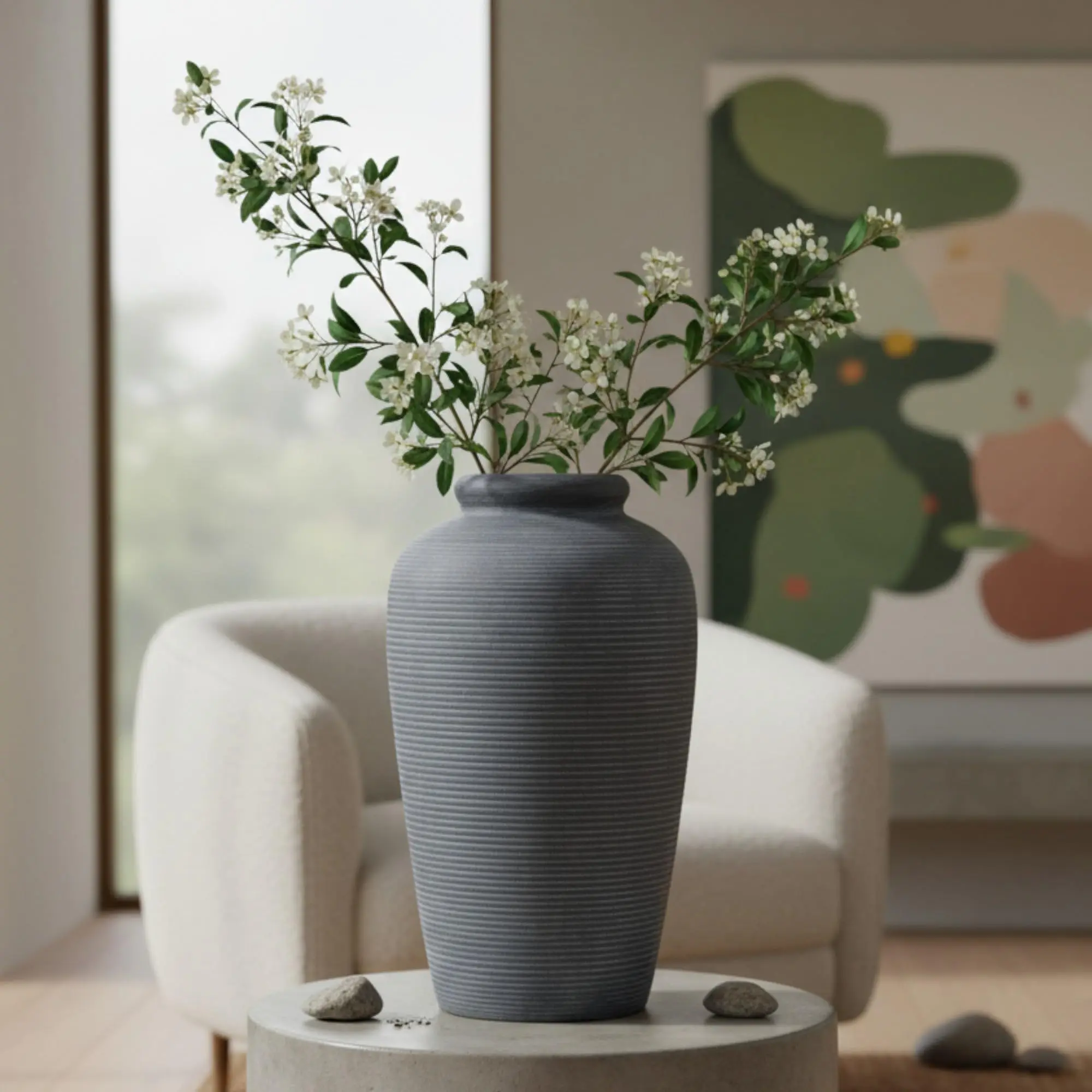 【Summer Deal】Silvanest Modern Ceramic Vase 11” Tall Matte Black Pottery Vase, Handcrafted Textured Decorative Vase for Minimalist Nordic Home Decor, Table or Floor Centerpiece for Pampas Grass or Flowers