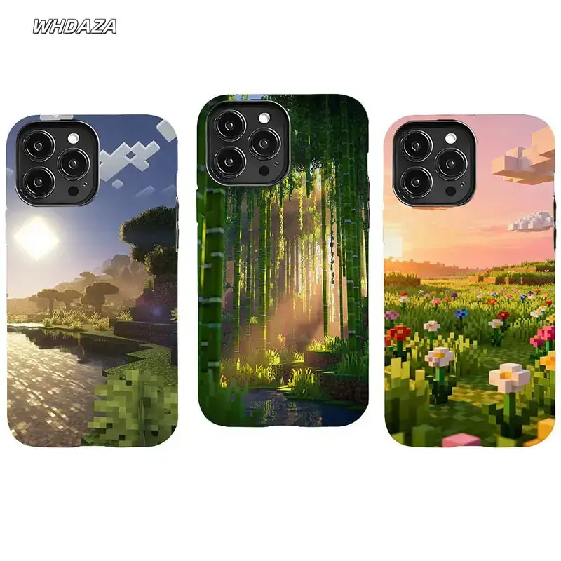 Custom Style Pixel Aesthetics MC Gaming Block World TPU-Polycarbonate Rubber Gloss Finish Case - Rugged Shockproof Smartphone Casing, Handheld Accessory for iPhone 17 Pro Max,16,15,14,13,12,11 (Modern Gamer Design), Resistance, Fits Ios