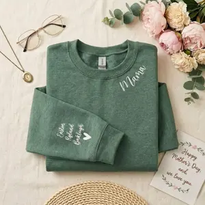 Custom Collar Embroidered Mama Sweatshirt, Personalized Kids Names Sweatshirt, Custom Name Sleeve Mom Sweatshirt, Mothers Day Gift for Mom, New Mom Gift, Cozy Mama Sweater, Minimalist Sweatshirt