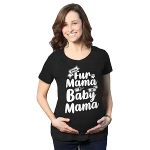 Maternity From Fur Mama to Baby Mama T Shirt Cute Pet Dog Pregnancy Tee Funny Graphic Maternity Tee Cute Pregnancy Tees With Plus Sizes Pregnant Mother's Day Maternity Wear Funny Dog Short Sleeve Maternity Black