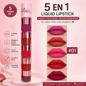 5-in-1 Liquid Lipstick with Gloss Finish, Long-Lasting Beauty Makeup for Women