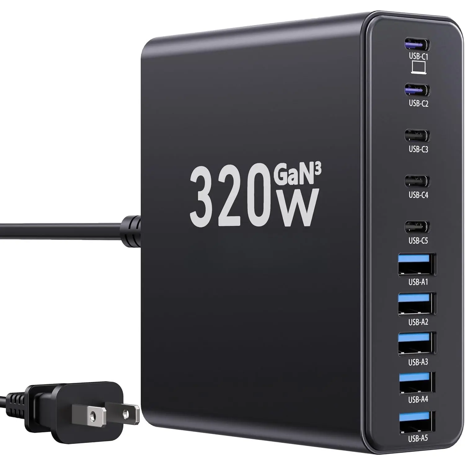 320W USB C Charger Block, 10-Port USB C  Station GaN III PD 65W Laptop  Charger Adapter for MacBook Pro/Air, , iPad, ,  Galaxy Black