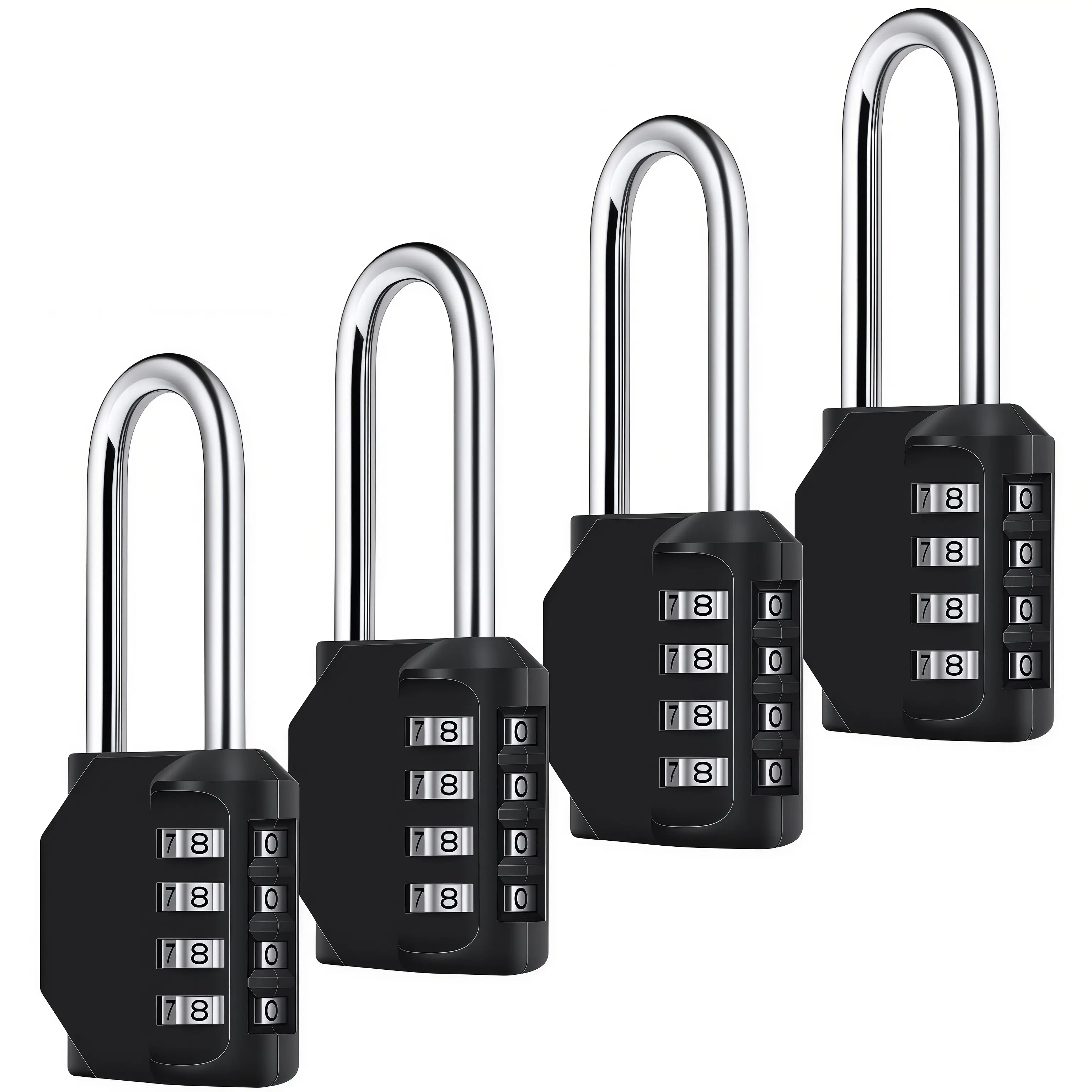 LMMAKE 4PCS 4.09in Long 4-Digit Combination Padlocks, Waterproof Weatherproof Metal & Zinc Alloy Locks, for Schools, Gyms