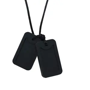 BY-FAN46 Sensory Chew Necklace for Boys Girls and Adults, Silicone Dog Tag Pendant Chewy for Autism ADHD SPD PICA and Oral Motor Chewing Needs, Fidget Chewable Necklaces (Black)