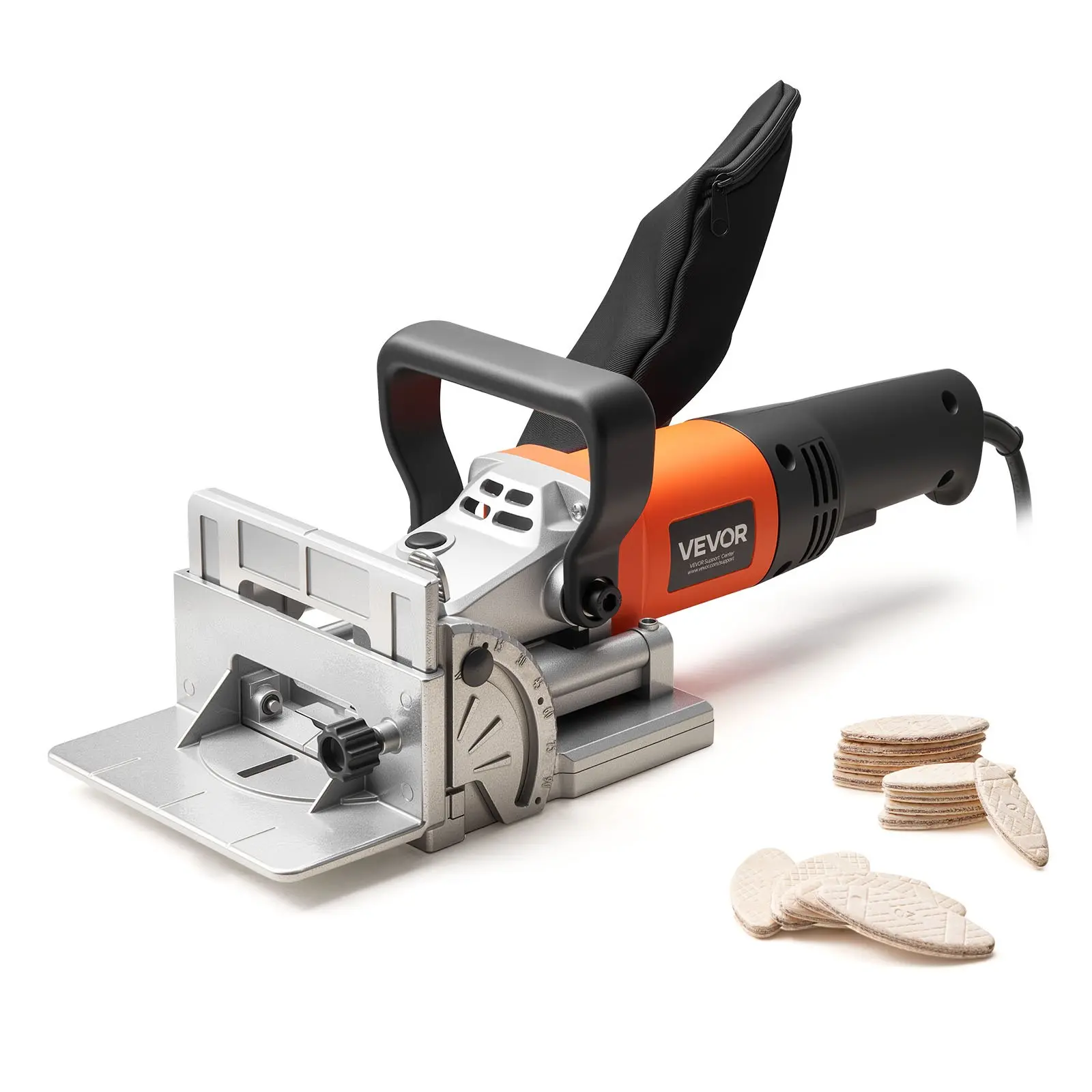 【Summerfinds】VEVOR High-Power Biscuit Plate Joiner Power Tool Kit, 5.9A 760W Motor (11600 RPM), 45-Degree Locating Notch, Wear-Resistant Carbide-Tipped Cutting Blade, Wood Biscuits, Dust Bag, Adjustable Angles & Depth, for Woodworking Cabinet Assembly, Du