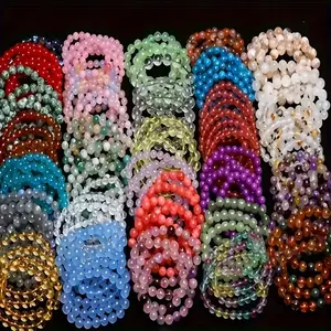 60pcs Bohemian Handmade Beaded Bracelet Set, Colorful Cracked Glass Beads, Women's Bangle Collection, Ideal for Vacation And Daily Parties, Gift for Family And Friends, Assorted Colors