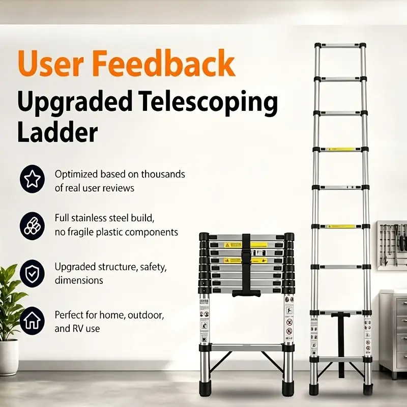 10.5FT Multifunctional Stainless Steel Telescopic Ladder, Portable And Compact, Anti Slide Ladder With A 12 Inch Interval For Easy Expansion And Small Space Occupation, Suitable For Wall Painting, And Roof With A Load-bearing Capacity Of 300 Lbs