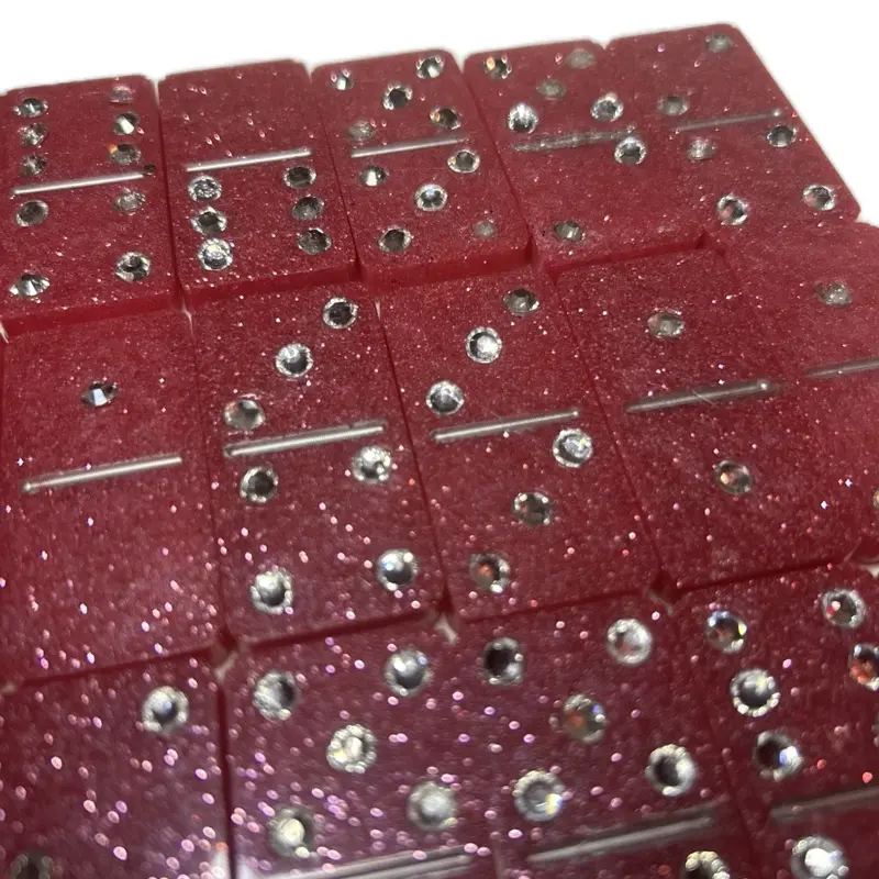 Custom Handmade Domino Set with Sparkling Red Glitter and Silver Accents Handcrafted Dominoes Collection