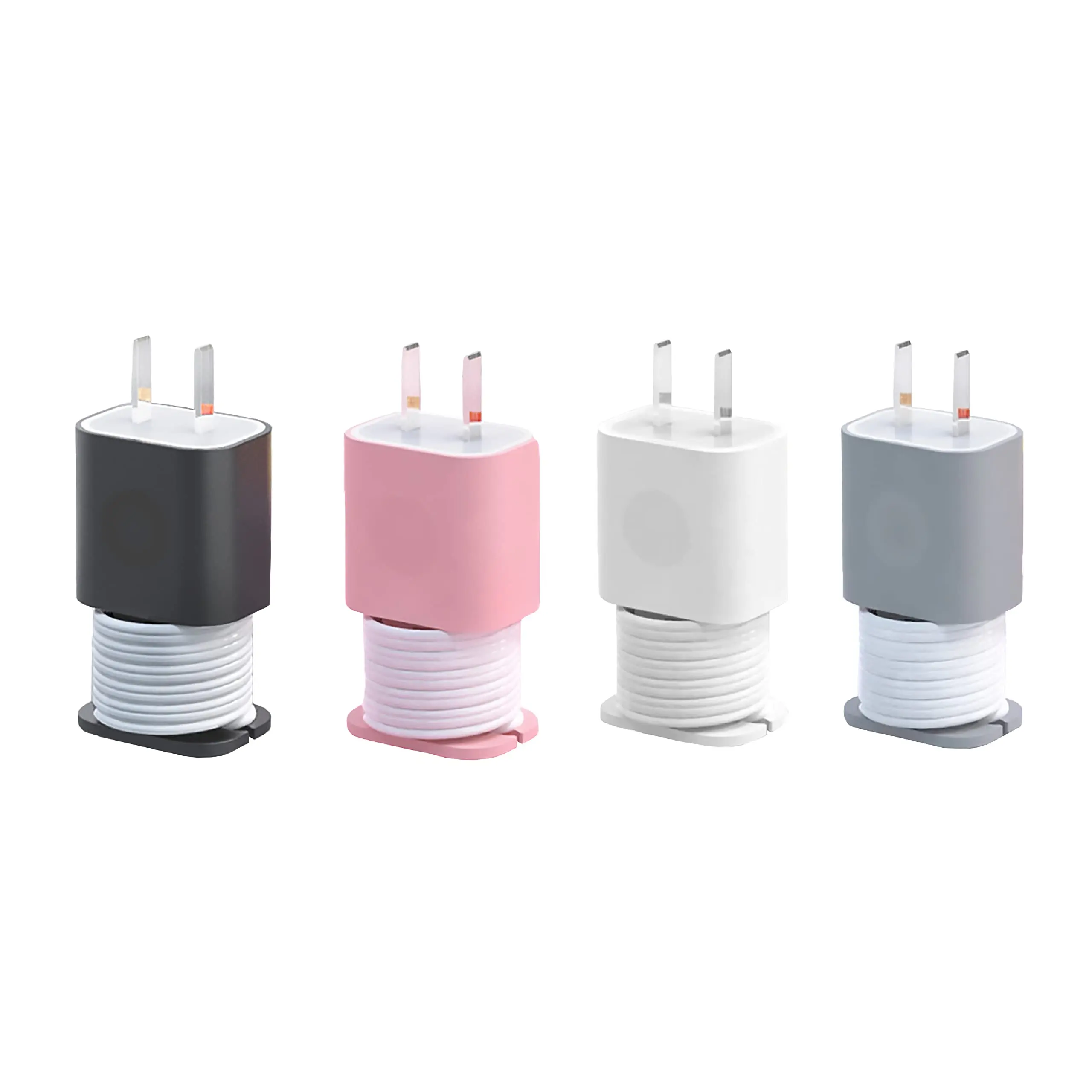 4-Pack 2-in-1 Silicone Charging Protector with Cord Wrap, Snapback Winder & iPhone Power Adapter Case, Compatible with 18W/20W, 1.65x1.1in, Electronic