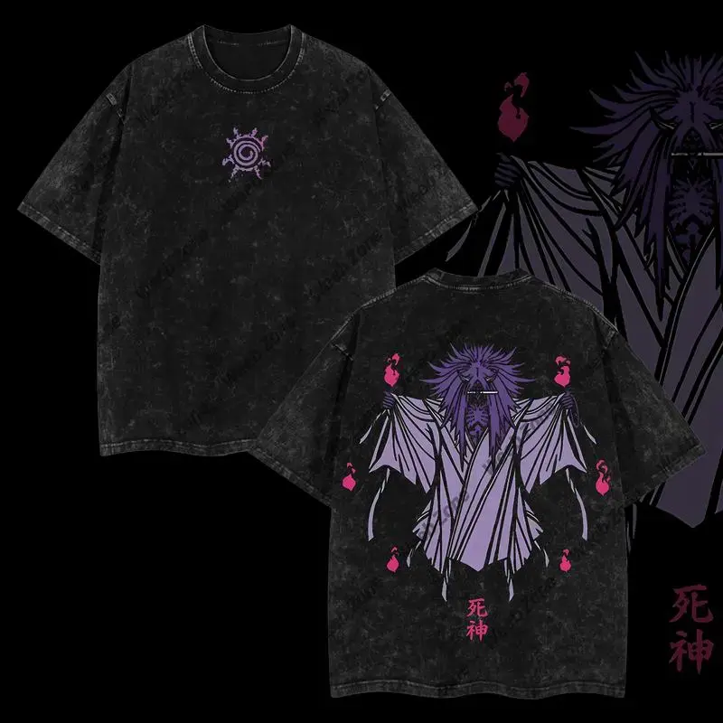 Men's Limited Edition Death Reaper Seal Uzumaki Naruto Anime Double Printed Oversized Ribbed Soft Fabric Menswear Round Neck Cotton Seamless Lightweight Acid Washed Tee, Gift for Anime Merch Enthusiasts