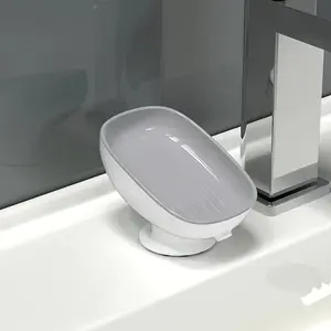 Luxurious Adjustable Oval Soap Dish, Suction Cup Adhesive, Non-Slip, Detachable Soap Tray, Bathroom Accessory, 1pc/2pc Set