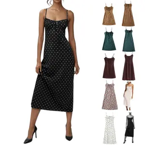 UANEO Women's Floral Dress Low-Cut Square Neck Spaghetti Strap Tie Bodycorn Dresses Casual Wear Slip with Adjustable Straps & Elastic Neckline SummerVibes Black Womenswear
