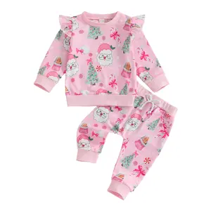 Canrulo Toddler Girl Christmas Outfits Santa Tree Print Long Sleeve Sweatshirts Pullover Pants Baby Christmas Baby Clothes