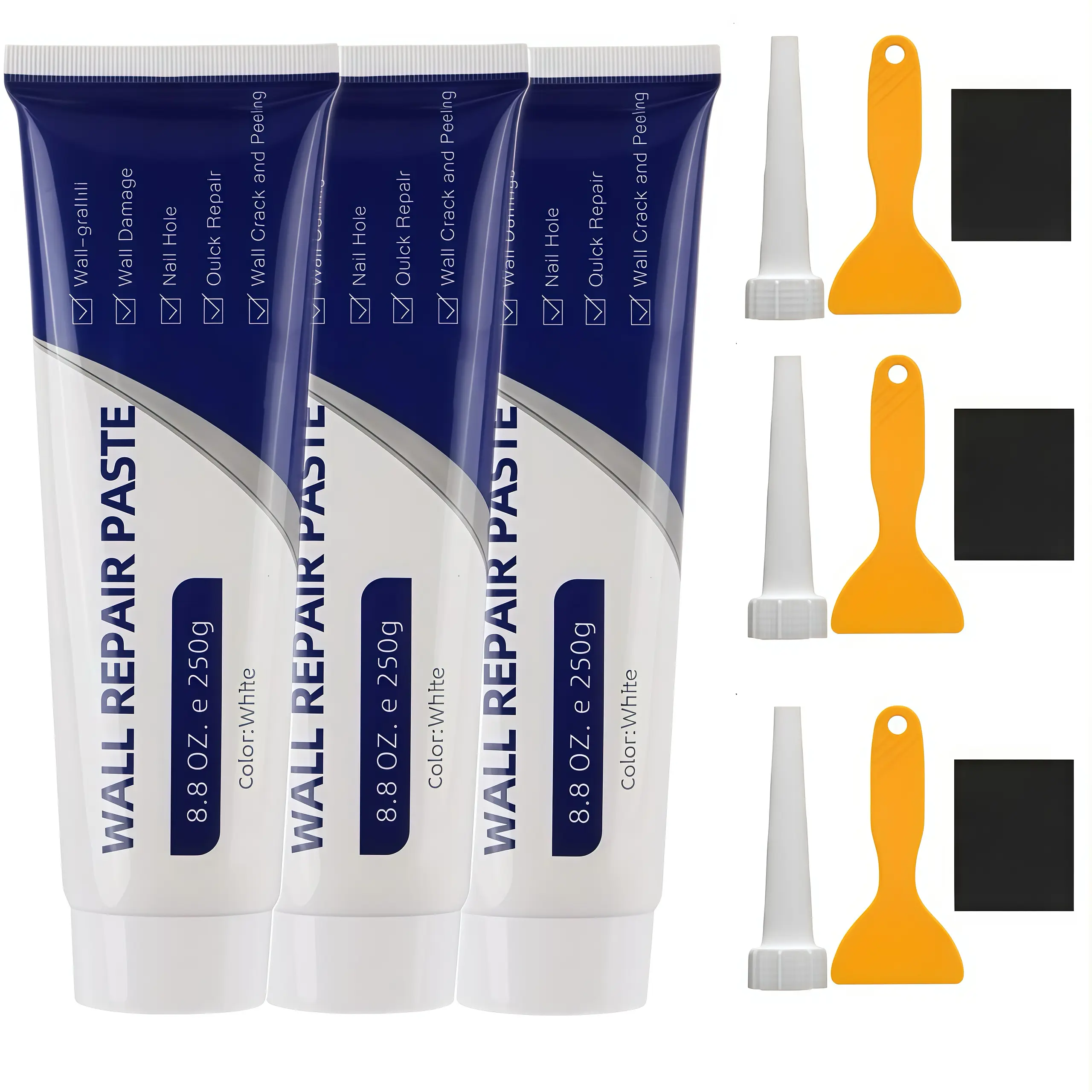 3PCS Drywall Repair Kit with Scraper, White Spackle Wall Hole Filler Paste, Plaster Crack & Dent Patch Repair，Self-Adhesive Paste for Fast Drywall Fixes
