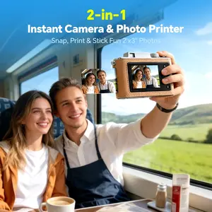 Hanin Z2 2-in-1 Instant Camera & Photo Printer, Includes 5 Sheets of 2x3 Inch Sticky Photo Paper, Travel Essential, Instant Print Camera, Retro Photography Style