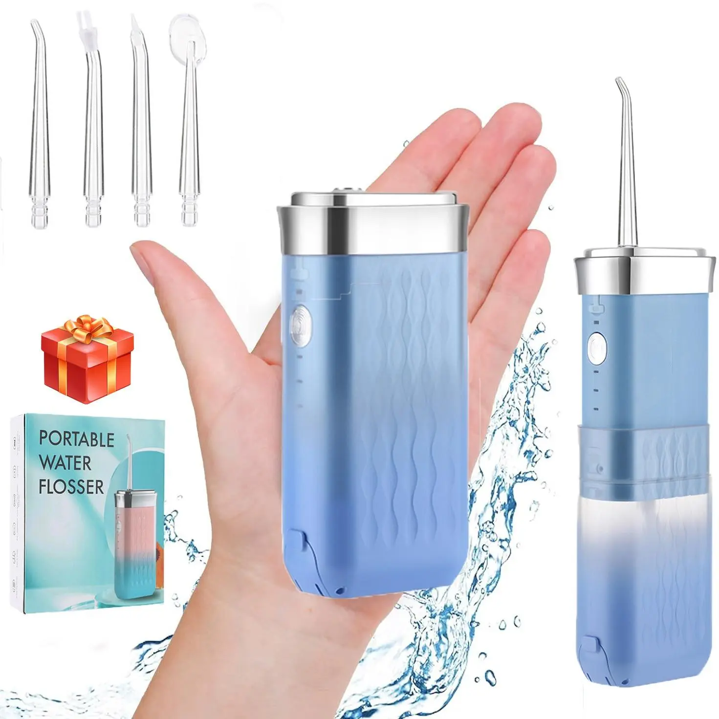 Water Flosser, Mini Cordless Oral Irrigator with 4 Nozzles, 3 Modes Portable Teeth Cleaner, Teeth Cleaning Tool with 180ml Telescopic Water Tank, IPX7 Waterproof Oral Care Tool for Travel and Home Use, Cordless Water Flossers