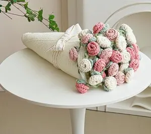 Finished Pink & White Rose Bouquet Blanket, Handmade Crochet Flower Blanket, Rose Bouquet Blanket, Soft Knitted Throw Rose Blanket, Romantic Gift for Birthday, Wedding, Valentine’s Day, Mother’s Day, Christmas for Mom, Girls and Sisters