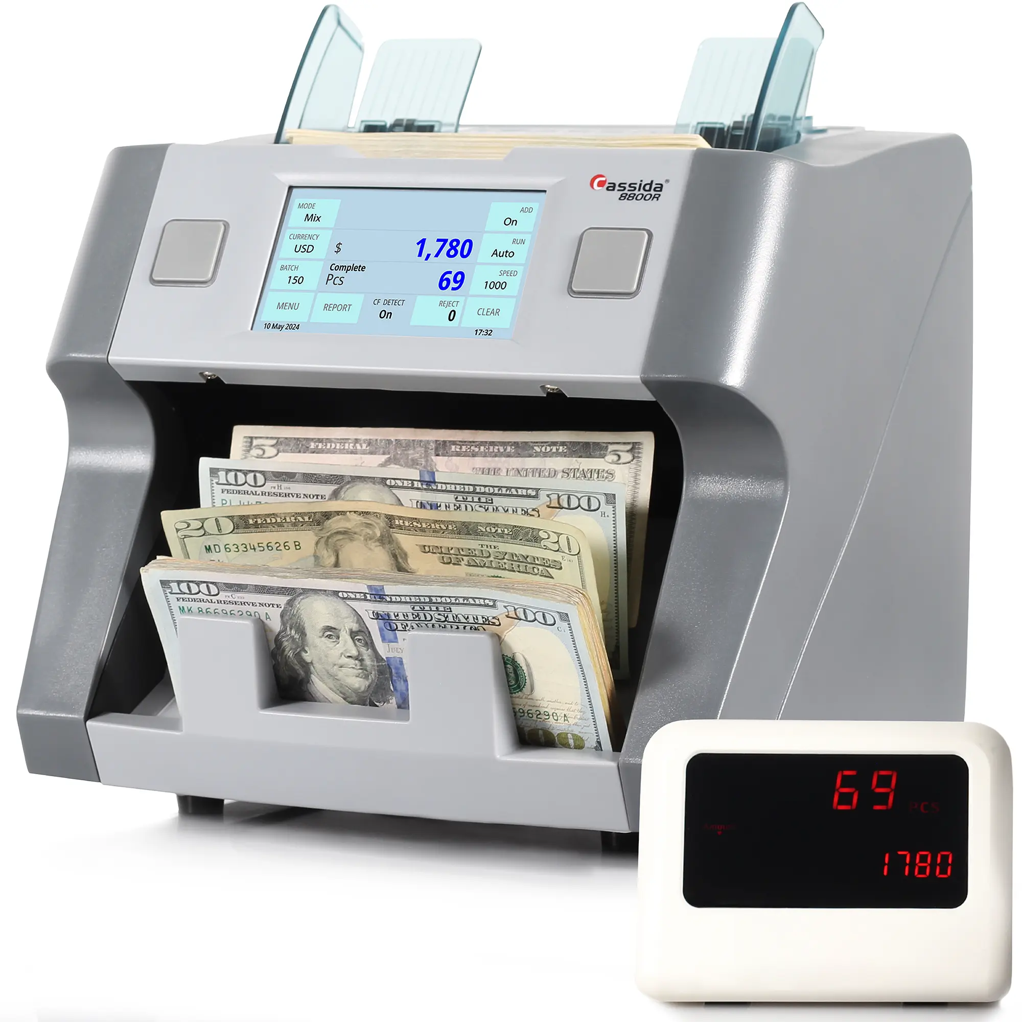 Cassida 8800R V2 Mixed Bill Counter - Premium Business-Grade with 3.5" TFT Screen, Dual Contact Image Scanner, Multi-Currency Support, and 3-Year Warranty