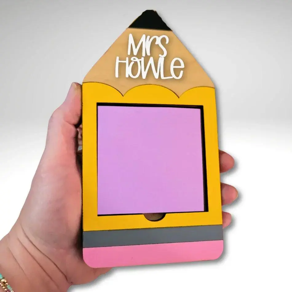 Personalized Pencil Post-It Note Holder – Laser Cut Wooden Teacher Desk Organizer desk accessories women – Perfect for Teaching & Personalized Teacher Gift Occasions, Desk Organizer Tidy, Pencil Shaped Holder,  Office Desk Accessories Fun Desk Supplies De