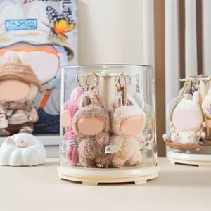 MUZMDNI Transparent Rotating Display Box Clear Dustproof Stackable Blind Box Holder Display for 5.9-6.7 inch Doll Keychains All-Round Display (NO Dolls)