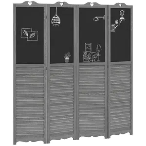 HOMCOM 4-Panel Folding Room Divider with Blackboard, 5.5 Ft Tall Freestanding Privacy Screen Panels for Bedroom or Office, Gray
