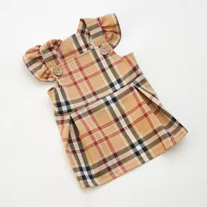 Tan Plaid Ruffle Strap Dog Dress