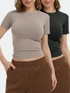 2 Pack Women's Workout Shirts Compression Short Sleeve Crew Neck Running Yoga Gym Athletic Fitted Crop T-Shirts Top summerwins