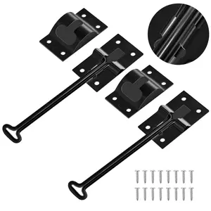 RV Door Holder with Silent Snap, Upgrade Noiseless Black Metal Camper Door Holder Trailer Door Latch, Catch T-Style Door Holder to Keep Door Open for Cargo Trailer, Truck (2 Pack,6 Inch)