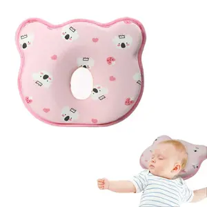 Memory Foam Baby Pillow for Newborn Flat Head Baby Pillow Infant Sleeping Machine-Washable Neck Support Prevent Flat Head with Bear Design Cotton