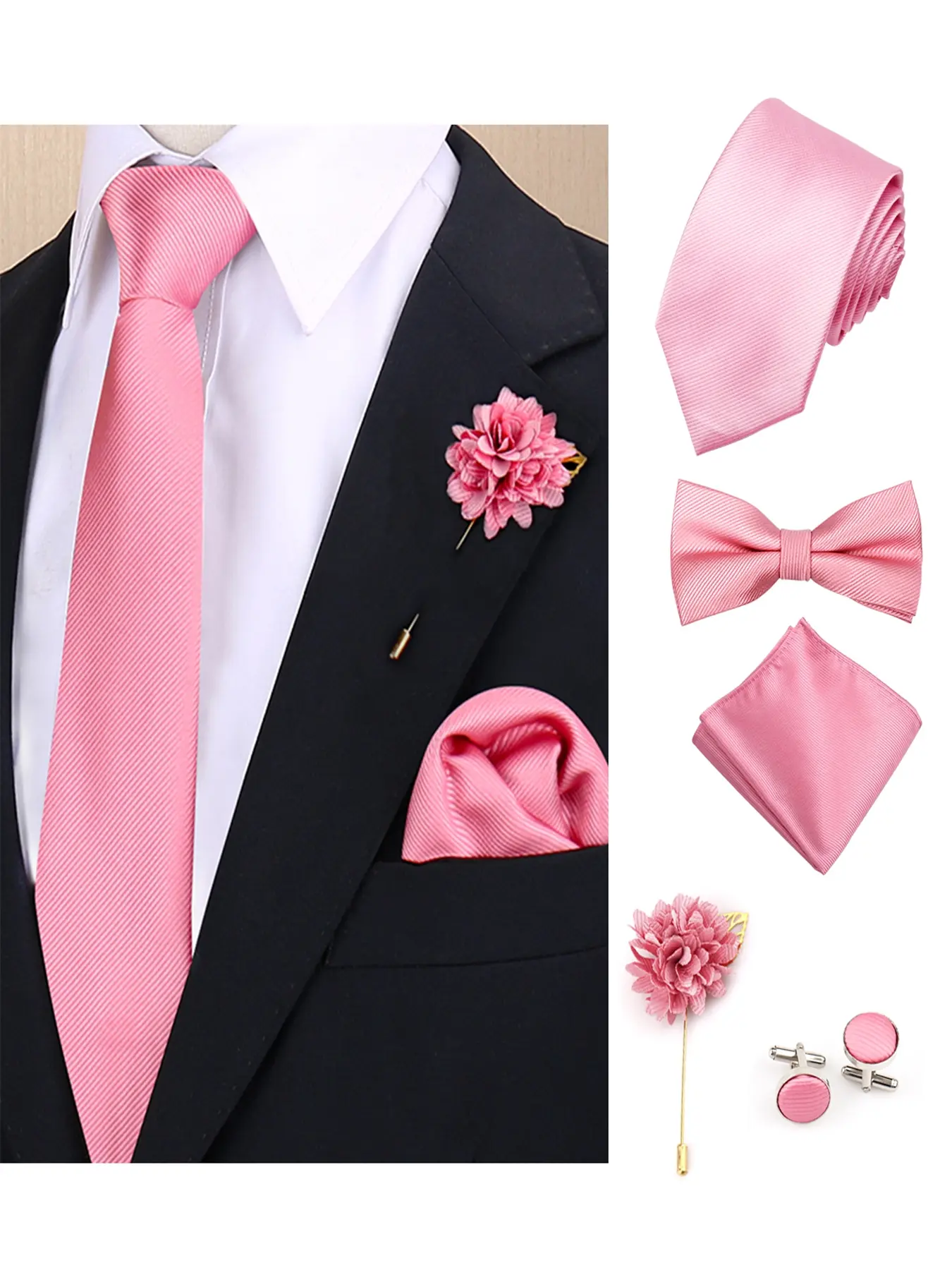 Men's Solid Color Tie and Bow Tie Set, Plain Ties, Elegant Business Formal Accessories, Suitable for Special Occasions and Everyday Wear