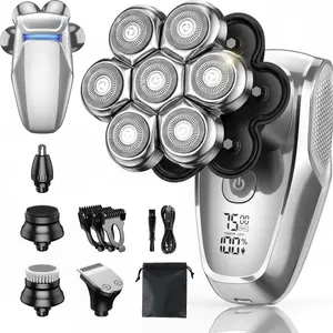 7D Electric Head Shaver  Bald Trimmer Face Shaver for Men,Magnetic 7D,5-in-1 Premium Metallic Grooming Kit,7500RPM,IPX7 Waterproof Electric Razor for Bald Head, face,Beard, Body Hair & Nose, Type-C Fast Charge, LED Display with 2 Cleansing Brushes